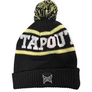 Tapout Knit Black Beanie Hat Black Pom